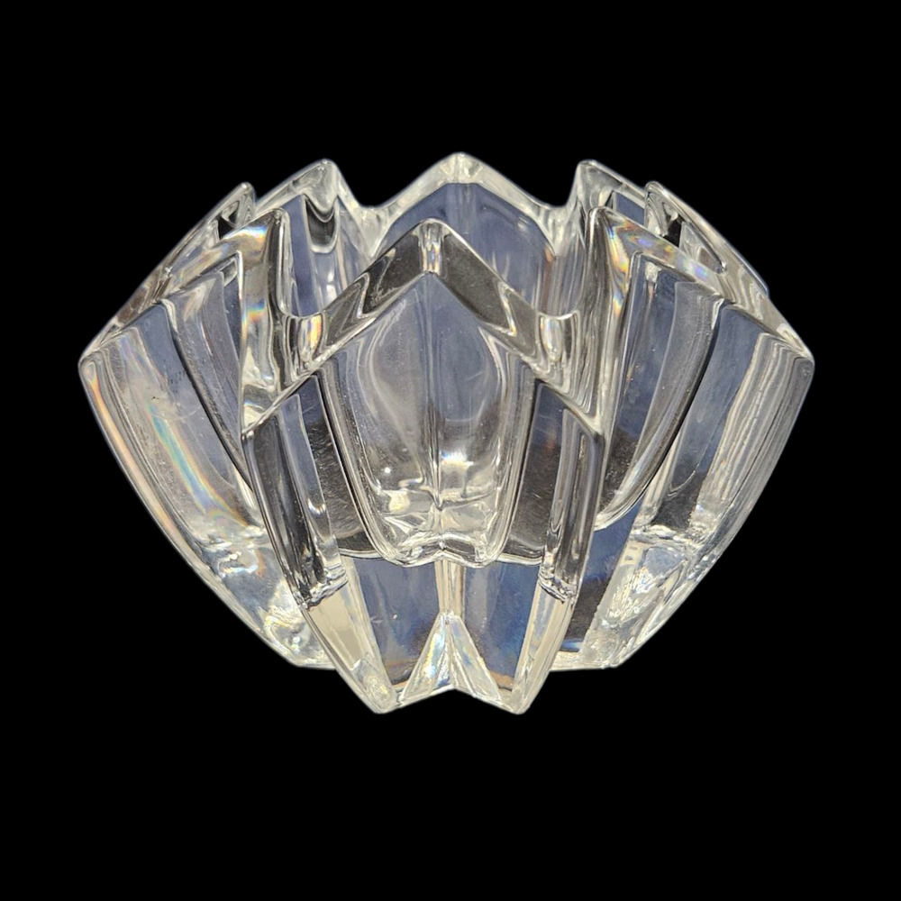 Vintage Cut Crystal Votive Candle Holder Star Zig Zag Rim Heavy